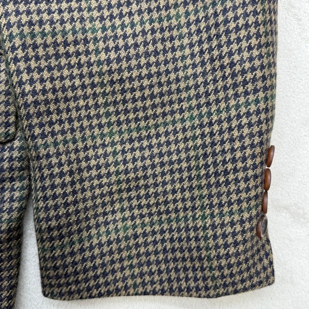 VTG Chaps Ralph Lauren Sport Coat Men 44S Brown Houndstooth Virgin Wool Blazer